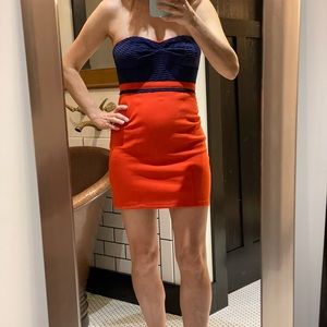 Silence + Noise mini bodycon dress. Size S. Orange and blue